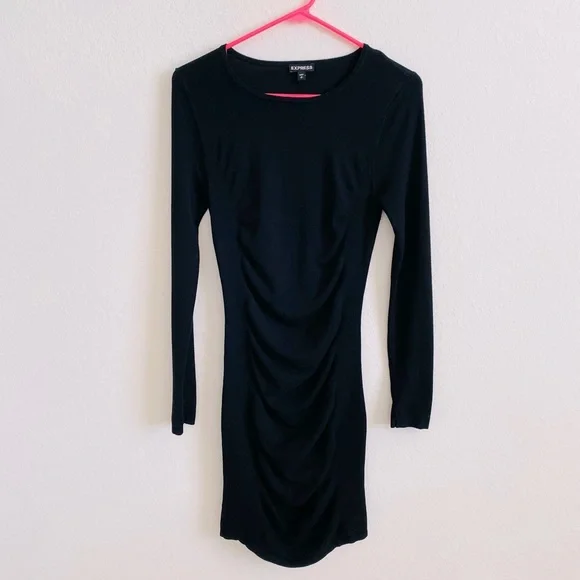 Express Dresses Express Ruched Black Lightweight Sweater Dress